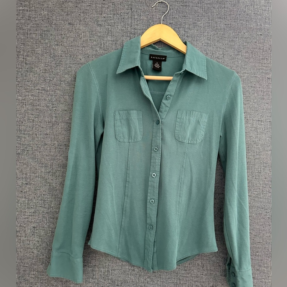 Rafaella Teal Button-Down 100 Percent Cotton Shirt Size Small - Picture 2 of 11